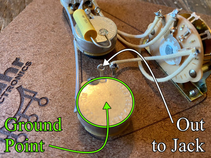 Stratocaster Traditional Wiring Kit | CTS / WD Music Custom Audio Taper Pots, Mallory 150 Capacitor